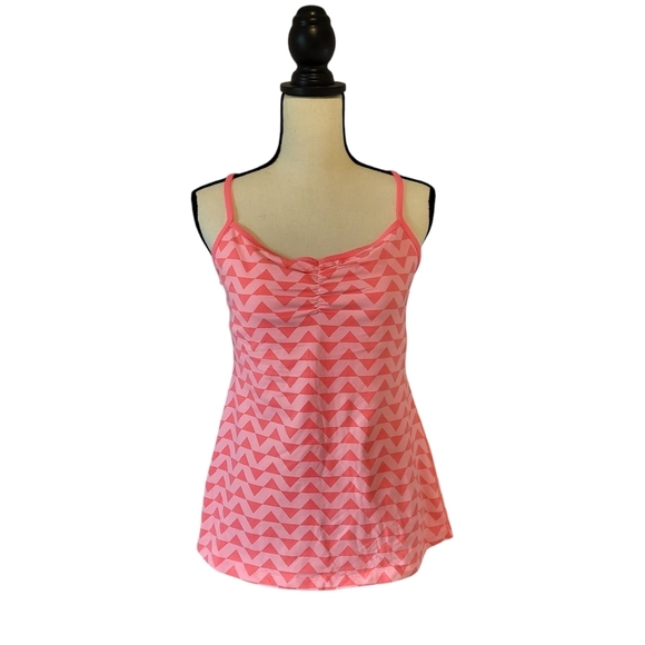 Lucy womens peach pink triangle print built-in bra strappy back tank top size M - Picture 1 of 10